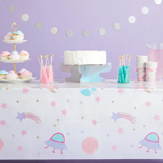 3 Pack Pink Plastic Space Table Cover for Girls Outer Space Birthday Party Supplies (54 x 108 In) {2}
