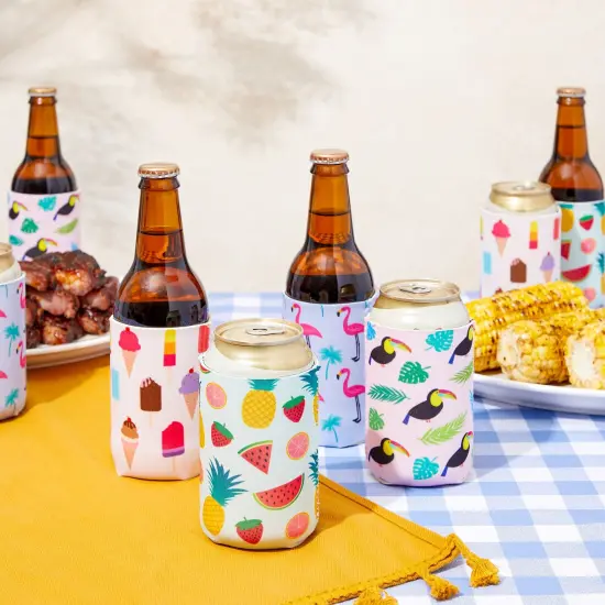 Blue Panda 12 Pack Tropical Neoprene Can Cooler Sleeves for Beer, Bottles, Soft Drinks, Soda Covers for Beach, Summer Pool Parties (4 Designs, 12 Oz, 2.5x4 Inches) Multicolor {3}