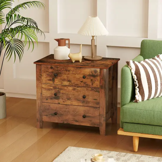 3 Drawer Dresser Chest Bedside Table with Metal Handles Suitable for Any Room Rustic Brown {2}