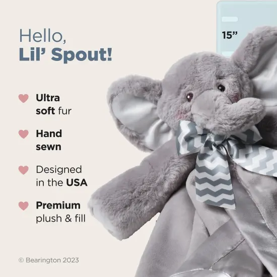 Bearington Baby Lil' Spout Snuggler, 15 Inch Gray Elephant Plush Stuffed Animal Security Blanket Lovey for Babies, For Ages 0-3 Grey {2}