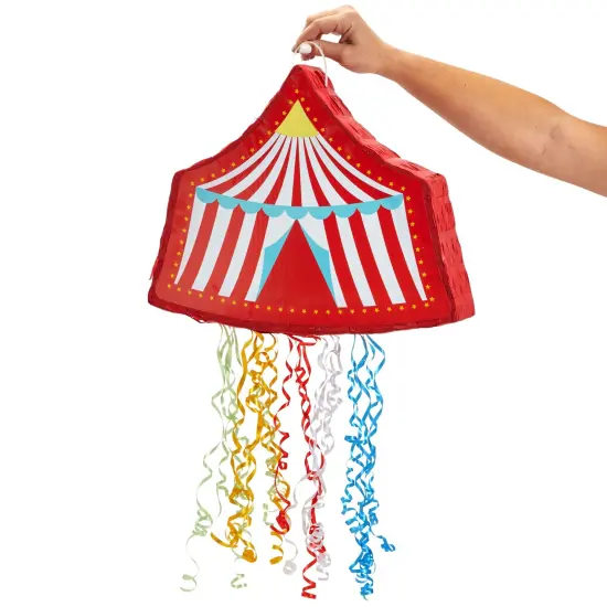 Pull String Circus Pinata - Carnival Theme Party Decorations for Birthday (Small, 16.5x3x13 In), For Ages 3+ Red {7}