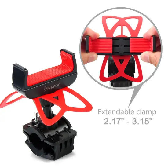 360&deg; Universal Phone Mount for Bike Motorcycle, Bicycle Adjustable Holder with Grip for iPhone 14 13 12 Pro Max Samsung Android Smartphone, Red {3}
