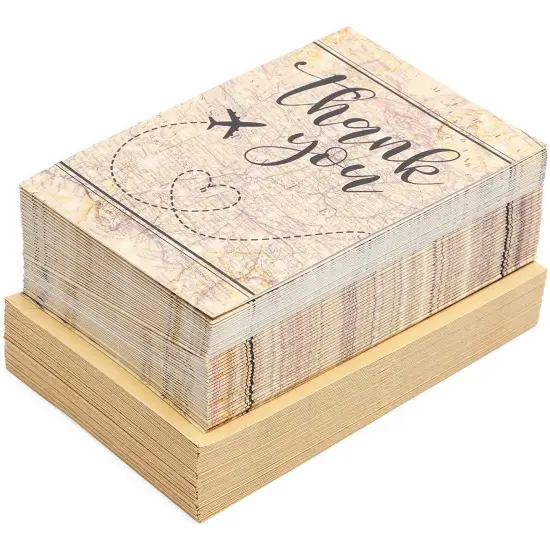 48 Pack Travel Thank You Cards with Envelopes, 4x6 Notecards with Airplane, Map, and Adventure Design (Brown) {7}