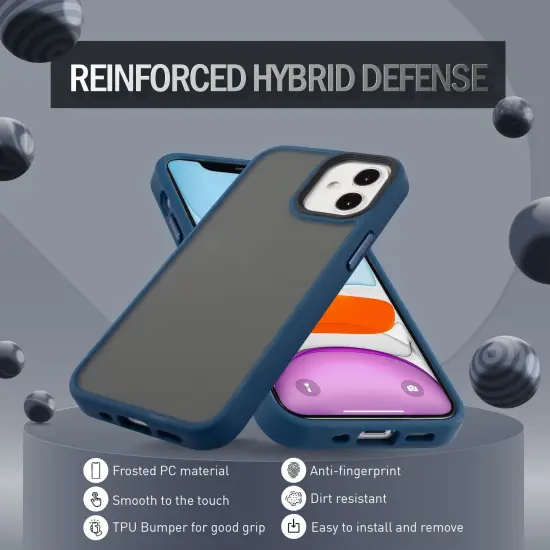 Insten Compatible with iPhone 12 Mini Case 5.4 inch, Translucent Matte Hybrid Hard Back Flexible TPU Bumper, Anti-Shatter Anti-shock Drop Protection, Wireless Charging, Navy Blue {6}