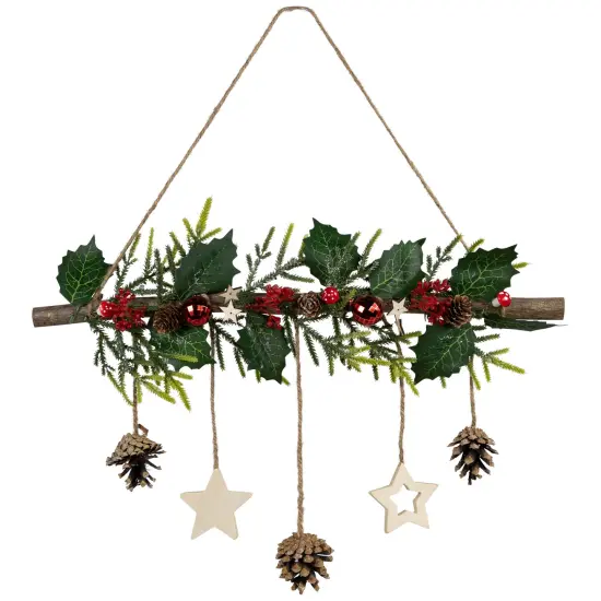 Northlight Holly Branch with Stars and Pinecones Christmas Wall Decoration - 20.75" - Red Green {7}