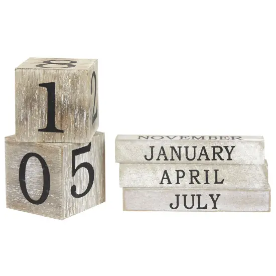 Wooden Perpetual Block Calendar for Desk, Wood Month Date Display Blocks for Teachers, Students, Classroom, Rustic Farmhouse Office Decor, Desk Accessories (5 x 4 In) Brown {7}