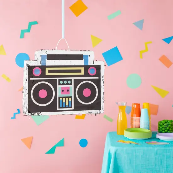 Boombox Pinata - 80s and 90s Theme Party Decorations, Hip Hop, Retro Birthday Supplies (16.5x12.8x3 In) Black {3}