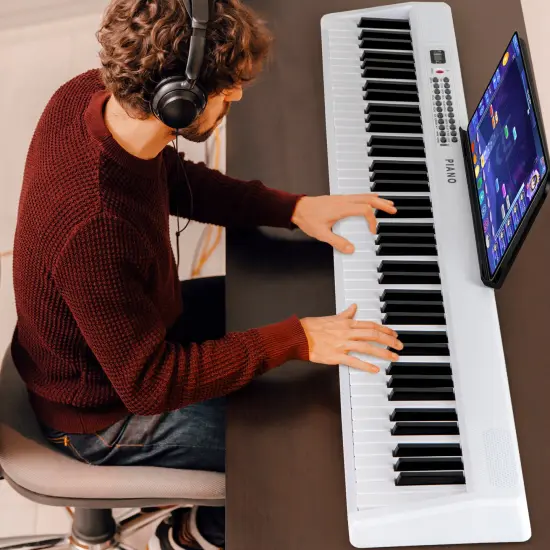 88 Key Foldable Electronic Keyboard Piano with Wireless MIDI Suitable for Kids, Teenagers and Adult White {3}
