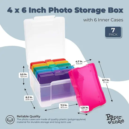 4 x 6 Inch Photo Storage Box with 6 Inner Cases, Plastic Box for Stickers, Crafts, Seeds, Art Supplies, Craft Organizers and Storage for Home, School, Classroom (7 Pieces) {4}