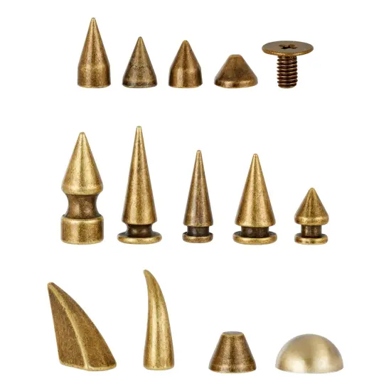 150-Piece Bronze Spikes and Studs Set, 13 Assorted Shapes with Screws, Phillips Screwdriver, Hole Punch Tool, and Plastic Storage Case for Crafts and Clothing Decorations Brown {6}