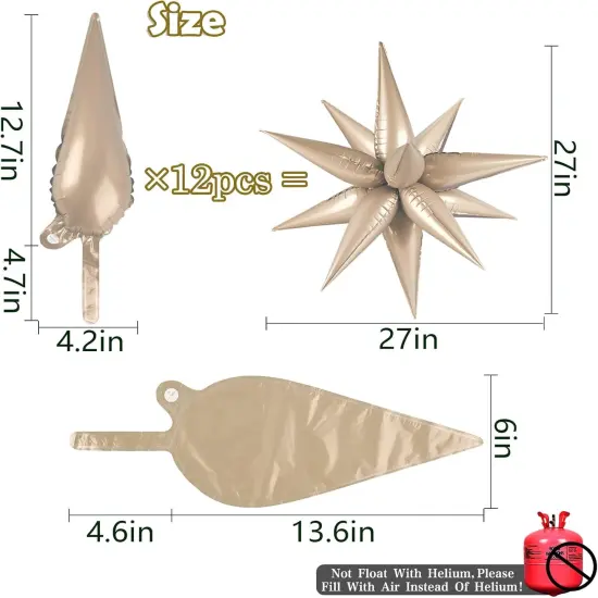 60 PCS Caramel Star Balloons, 12 Point Spike Explosion Star Foil Balloons for Birthday, Baby Shower, Bridal Shower, Wedding, Festivals Decorations (Caramel) {2}