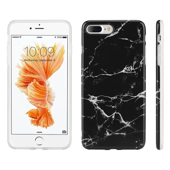 Insten Cover for iPhone 7 Plus/8 Plus Case Marble Case Rubber TPU - Black {2}