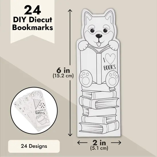 Juvale 24 Pack Color Your Own Bookmarks for Students and Kids Ages 3-14, DIY Classroom Art, 24 Book Worm Designs (2 x 6 In) {3}