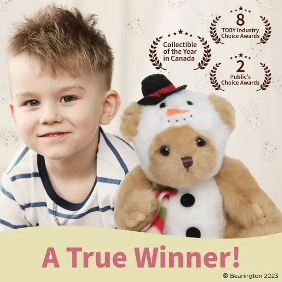 Bearington Frost E Bear Christmas Stuffed Animal, 10 Inch Snowman Plush Christmas Teddy Bear, For Ages 3-14 Brown {4}