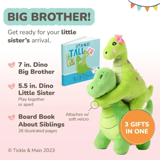 Tickle & Main 3 Piece New Big Brother Gift for Boys, Includes Big Brother/Little Sister Dinosaur Stuffed Animals with Storybook for Announcing a New Sibling, Educational and Engaging, Ages 1-14 {2}