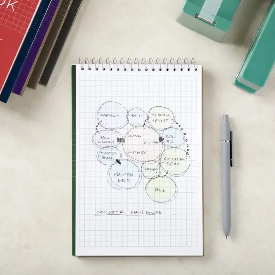 6 Pack Quad Ruled 6x9 Inch Top Bound Spiral Graph Paper Notebook - 80 Sheets / 160 Writable Page Steno Notepads for Writing, Sketching, Drawing, School Supplies (6 Colors) Multicolor {2}