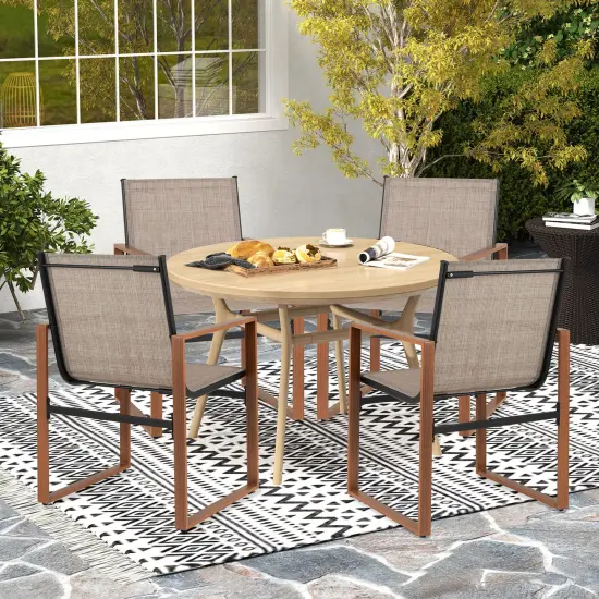 Fabric Patio Dining Chairs Set of 2 with Metal Frame, Ergonomic Design and Adjustable Foot Pads Brown {3}