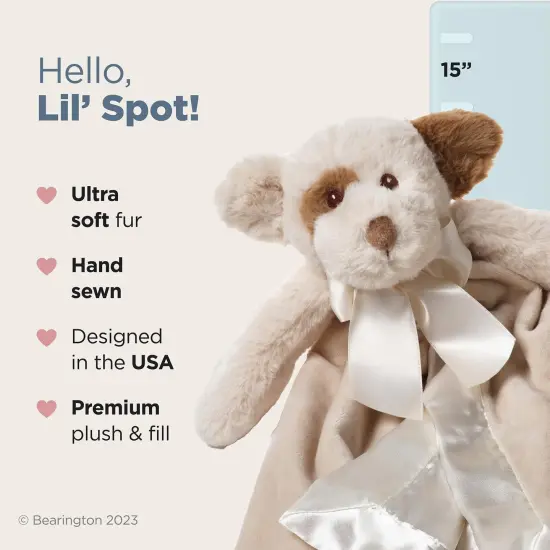 Bearington Baby Lil&rsquo; Spot Snuggler, 15 Inch Puppy Dog Plush Stuffed Animal Security Blanket Lovey for Babies, Gender Neutral Baby Shower Gifts, For Ages 0-14 Multicolor {2}
