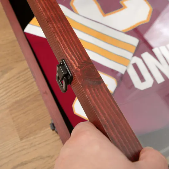 HBCY Creations Jersey Display Case - Solid Wood with UV Treated Acrylic Window - Anti-Theft Lock with 2 Keys - For All Types of Jerseys Mahogany {6}