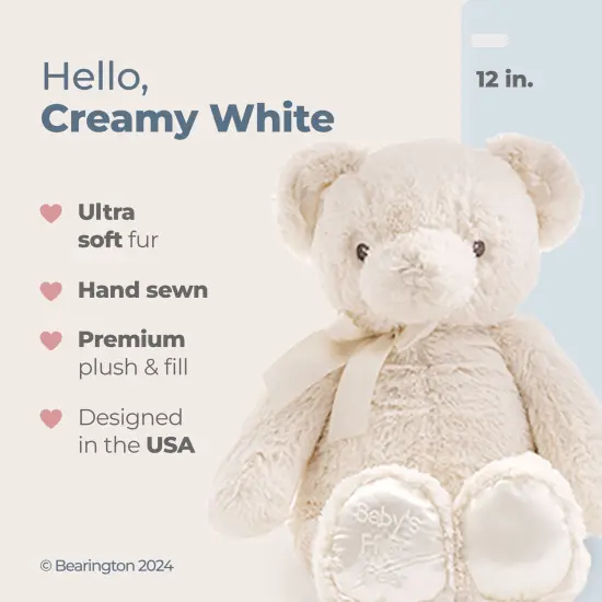 Bearington Baby's First Teddy Bear Plush, Creamy White, 12 Inch Creamy White Stuffed Animal, For Ages 0-14 {2}