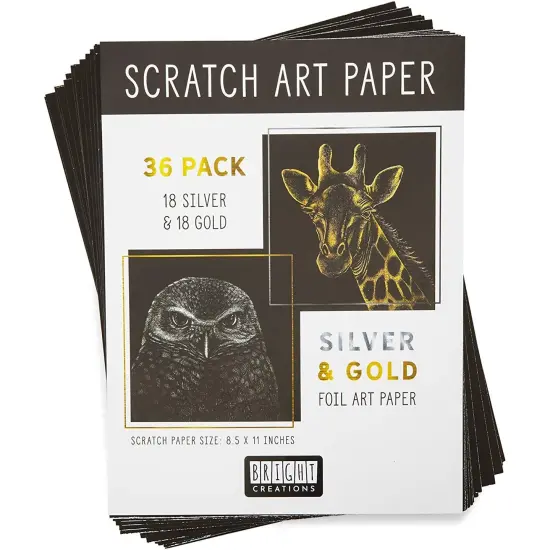 36 Scratch Sheets with 2 Wooden Styluses for Art, Gold and Silver Foil (8.5 x 11 in, 38 Pieces) Multicolor {4}