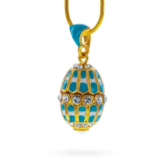 Aquamarine Enamel Royal Egg Pendant Necklace {3}