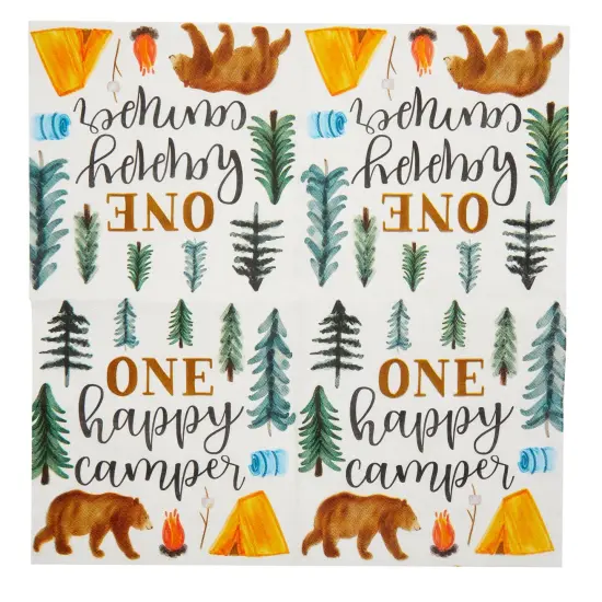 Camping Napkins for 1st Birthday Party Supplies, One Happy Camper (6.5 In, 100 Pack) Blue {6}
