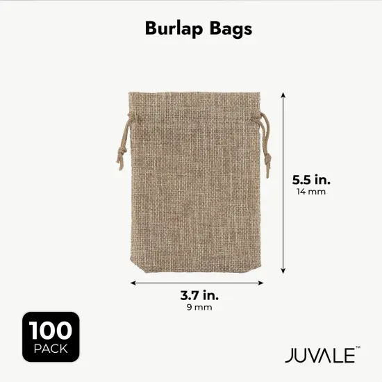 100 Pack Burlap Drawstring Pouch for Jewelry, Party Favors, Arts and Crafts, Natural Brown, 3.7 x 5.5 in {3}