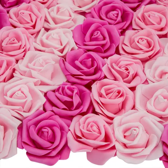 Bright Creations 100 Pack Pink Artificial Rose Flower Heads for Wall Decoration, Wedding Centerpieces, Bridal Showers Backdrop (3 Colors, 3x1.2 in) {1}