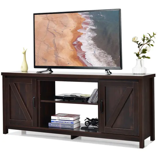 Costway 59'' TV Stand Media Console Center w/ Storage Cabinet for 65'' TV Natural\Black\Coffee {1}