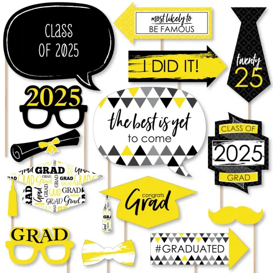 Big Dot of Happiness Yellow 2025 Graduation Party Photo Booth Props Kit - 20 Count {1}