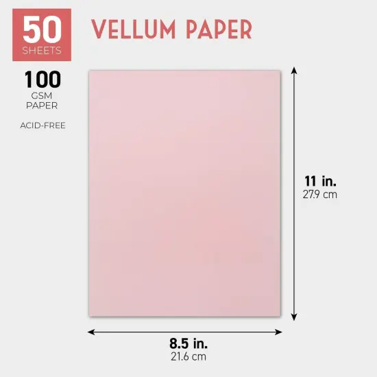 50 Sheets 8.5 x 11 in Vellum Paper - 100GSM Printable Tracing Paper for Invitation, Tracing, Sketching - Blush Pink {2}