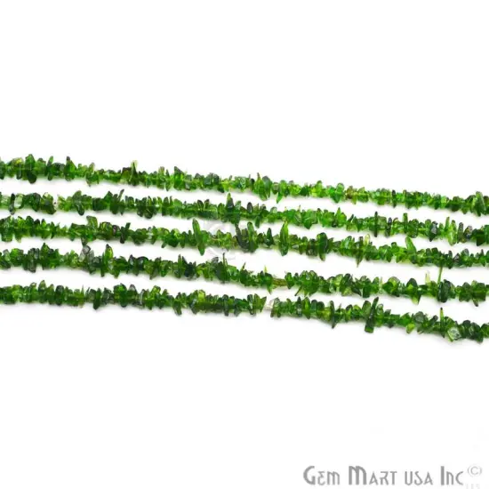 Natural Chip Beads, 34 Inch, Genuine Chip Strands, Drilled Strung Nugget Beads, 3-7mm, Polished, GemMartUSA (70001) Chrome Diopside {1}