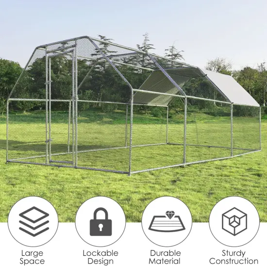 Grey Large Walk In Chicken Coop with Lockable Steel Door and PVC Coated Hexagonal Wire Mesh {3}