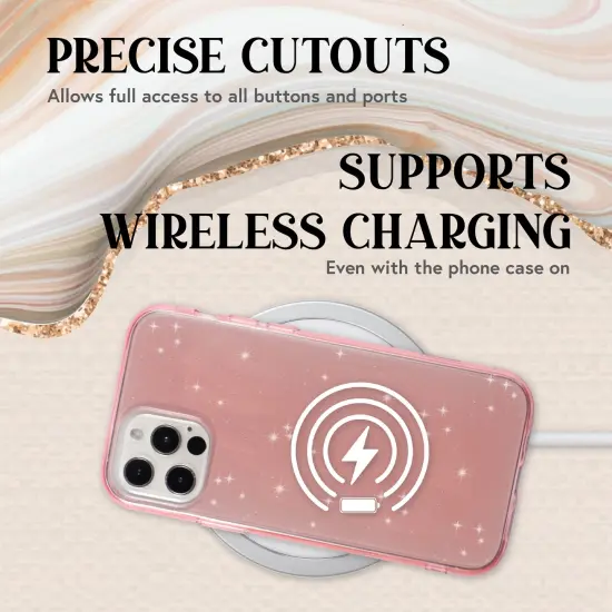 Insten Glitter Case for iPhone 12 Pro Max Case 6.7 Inch, Soft TPU Sparkle Protective Cases, Shock Absorption, Crystal Clear Pink Bling Shinny Slim Cover for Women Girls {3}