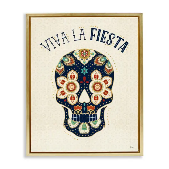 Stupell Industries Viva la Fiesta Calavera Framed Floater Canvas Wall Art Gold Floater Frame {1}