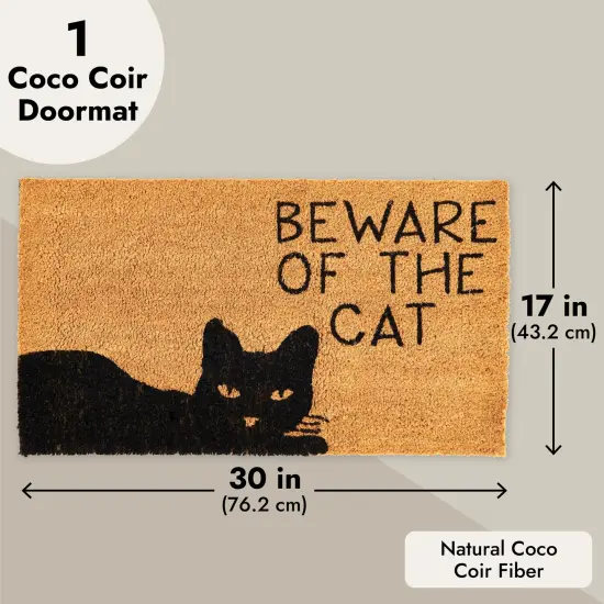 Cat Doormat for Outdoor Entrance, Beware of the Cat Coir Welcome Mat for Front Door (17x30 in) Brown {3}