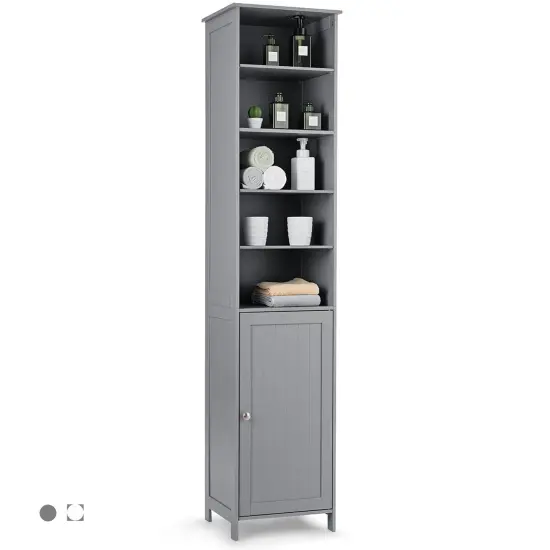 Costway 72''H Bathroom Tall Floor Storage Cabinet Shelving Display Grey\White {7}