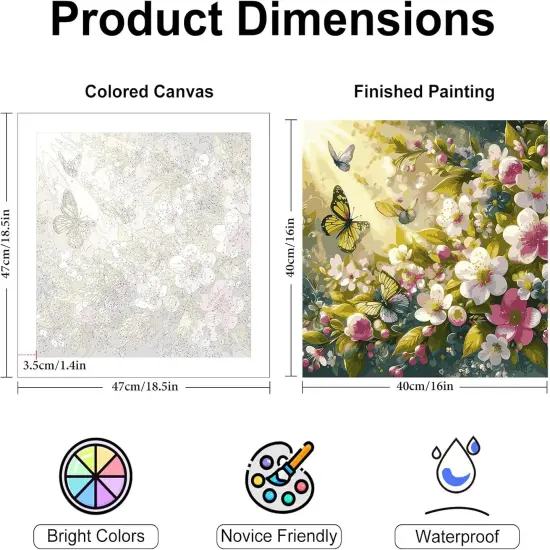 Paint by Numbers Kit for Adults Beginner, Flowers Butterfly Adult Paint by Number Kits on Canvas, Colorful Flowers DIY Acrylic Oil Number Painting Kits for Home Decor Gift 16"x16" {4}