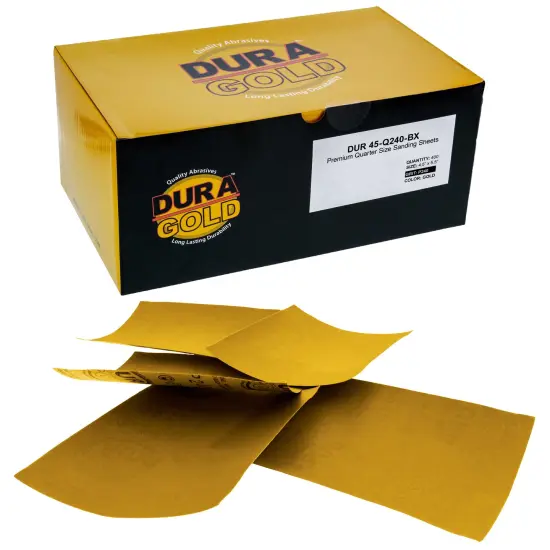 240 Grit Gold - 1/4 Sheet Plain Backing Sandpaper 5.5" x 4.5" - For Palm Sanders - Box of 400 {1}