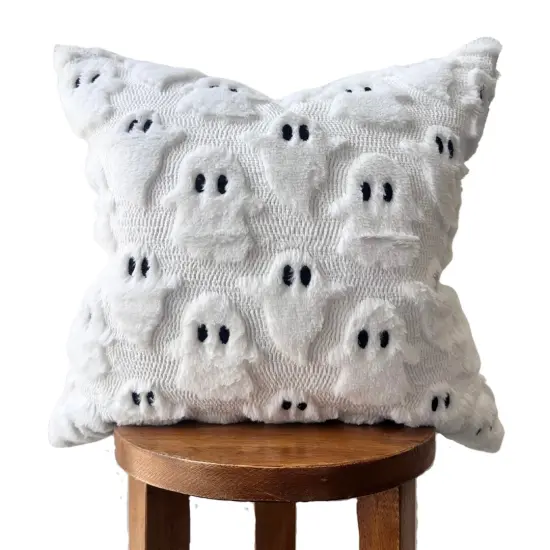 18&rdquo; White Faux Fur Ghost Pillow Cover with Hidden Zipper {1}