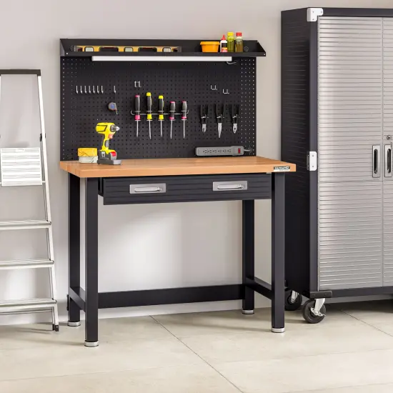 Seville Classics UltraHD Lighted Workcenter w/ Wood Top and Pegboard Graphite {12}