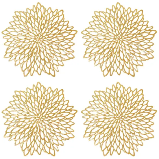 Wrapables Vinyl Metallic Colored Placemats for Weddings, Parties, Special Events (Set of 4), Gold Blossom {4}