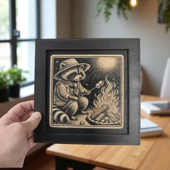 Framed Art - CUSTOM - Raccoon Campfire {2}