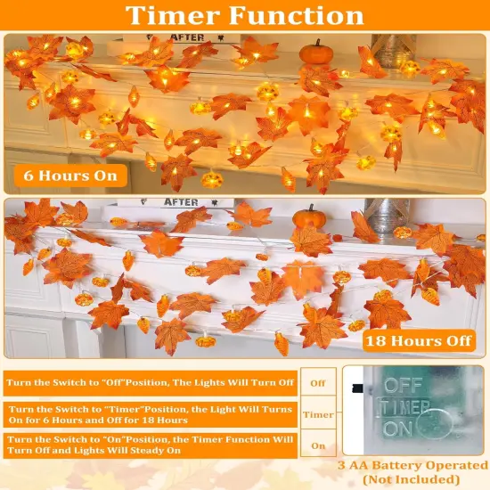 2 Pack & Timer Fall Garland with Pumpkin Lights - 13Ft 60LED {3}