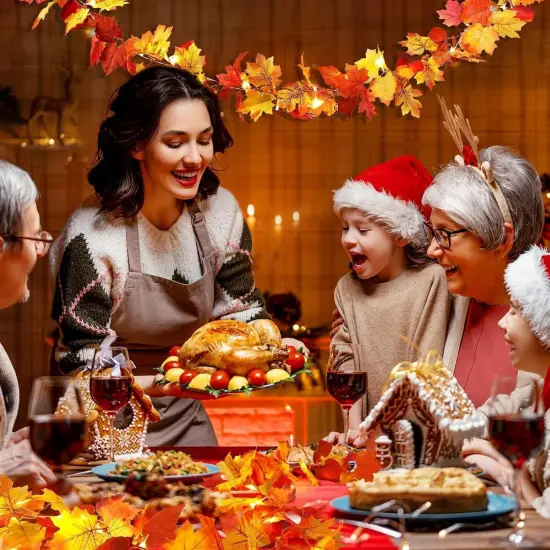 2 Pack Fall Maple Leaves Garland with Lights - 11.8Ft 40LED {4}