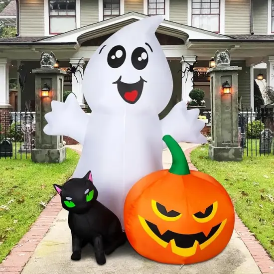GOOSH Halloween Inflatable 5FT Ghost with Black Cat and Pumpkin with Built-in LEDs {3}