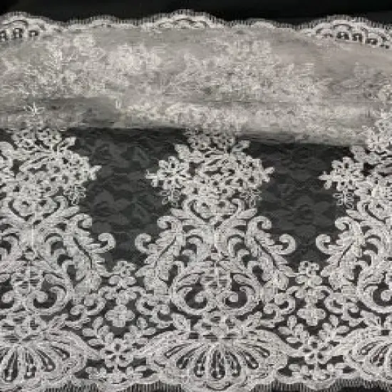 1 Yard Metallic Silver Corded Lace Fabric Sheer Lightweight Material 55 Inch Width {3}
