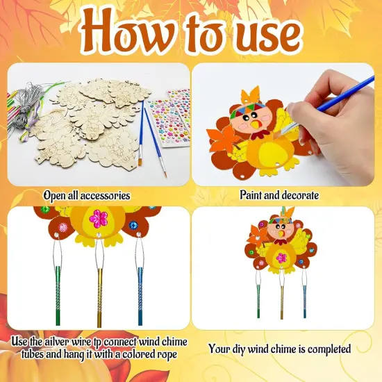 16 Pack Thanksgiving Party Favors,Fall Turkey Wind Chime Craft Kit {2}