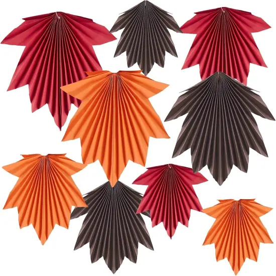 Set of 9 - Fall Party Decorations Maple Leaves Paper Fans {1}